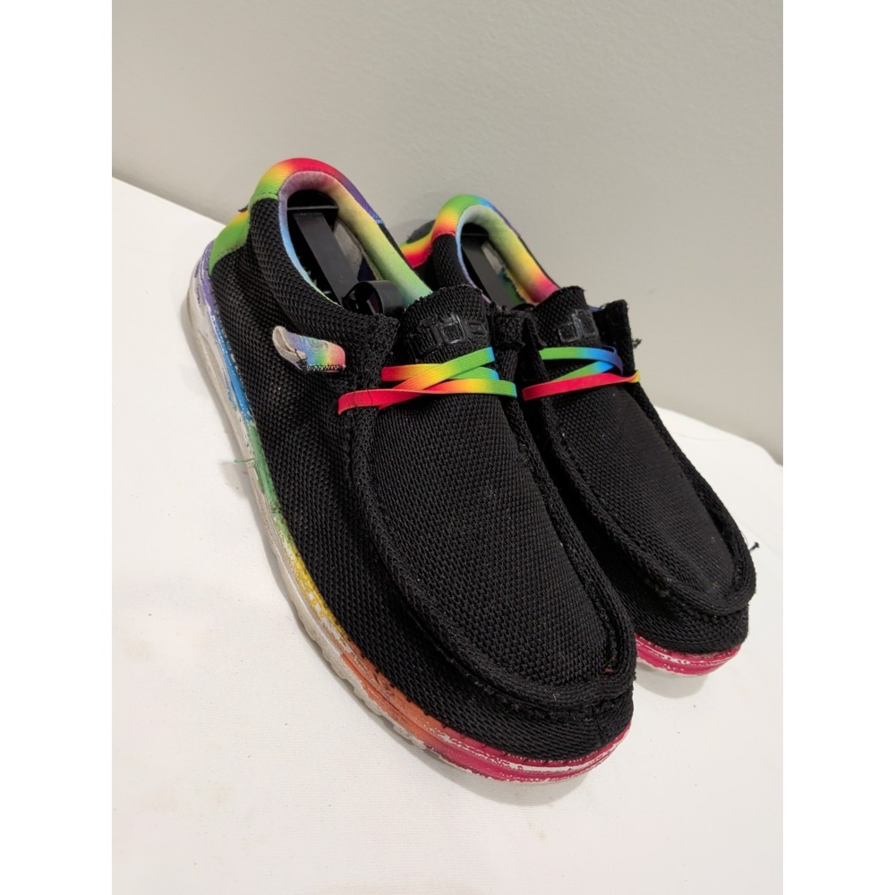 Hey Dude Rainbow Wally Stretch Pride Shoes Mens 11 EU 44 Slip On Black 110384782
